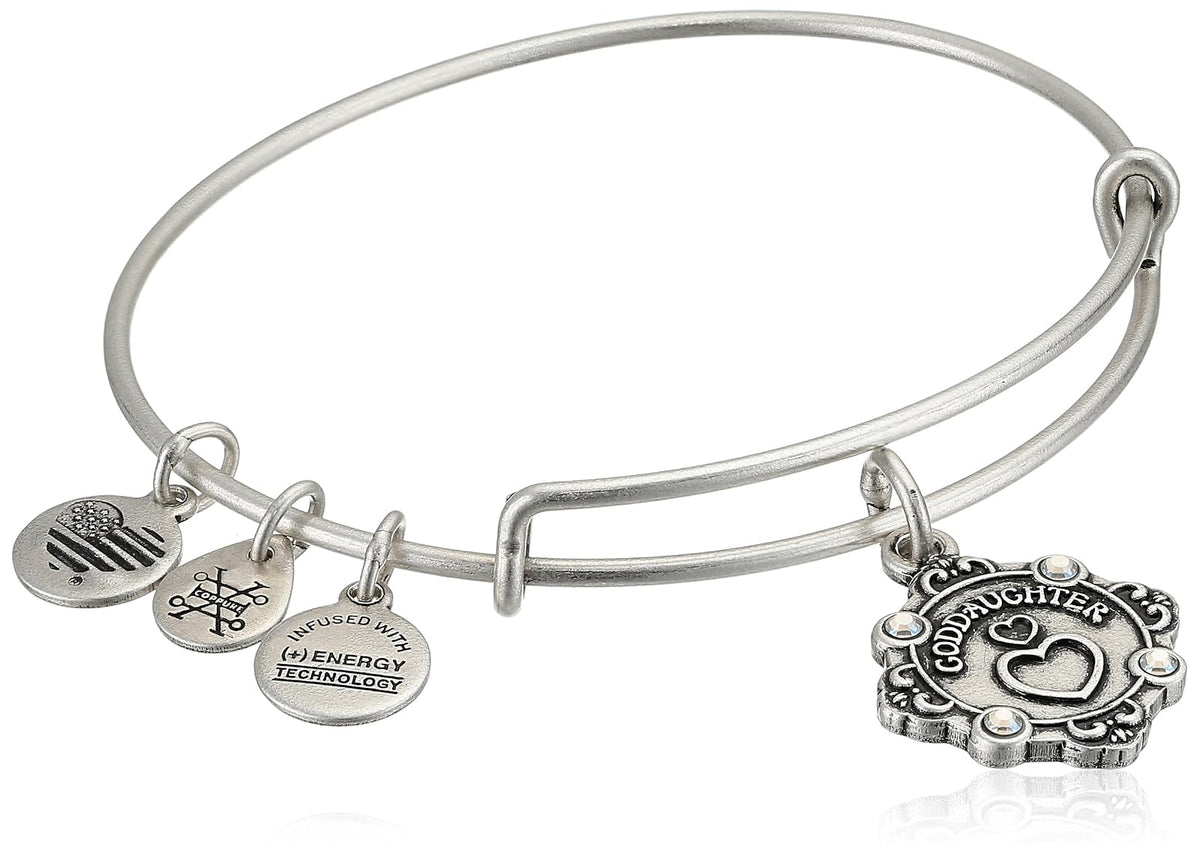 Alex and Ani Pulsera para Mujer Because I Love You A18BILY08RS con Dije de ahijada, Plata rafaeliana, expandible, Expandable, Cristal