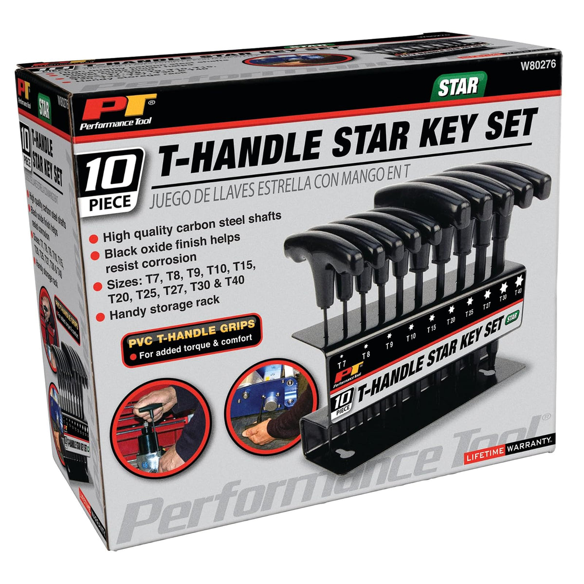 Wilmar Performance Tool W80276 Juego de estrella con mango en T, 10 piezas | Juego de conductores de automóviles hecho de aleación de acero. Cómodo agarre de plástico. Incluye bandeja de almacenamiento