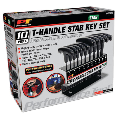 Wilmar Performance Tool W80276 Juego de estrella con mango en T, 10 piezas | Juego de conductores de automóviles hecho de aleación de acero. Cómodo agarre de plástico. Incluye bandeja de almacenamiento
