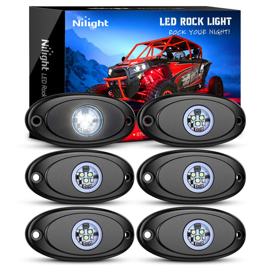 Nilight Luces LED de Roca, 6 Unidades, luz Blanca, Impermeables, para Debajo de la Rueda del Cuerpo, Luces Interiores Exteriores para Automóvil, camión, camionetas, ATV, UTV, SUV, Motocicleta, Barco