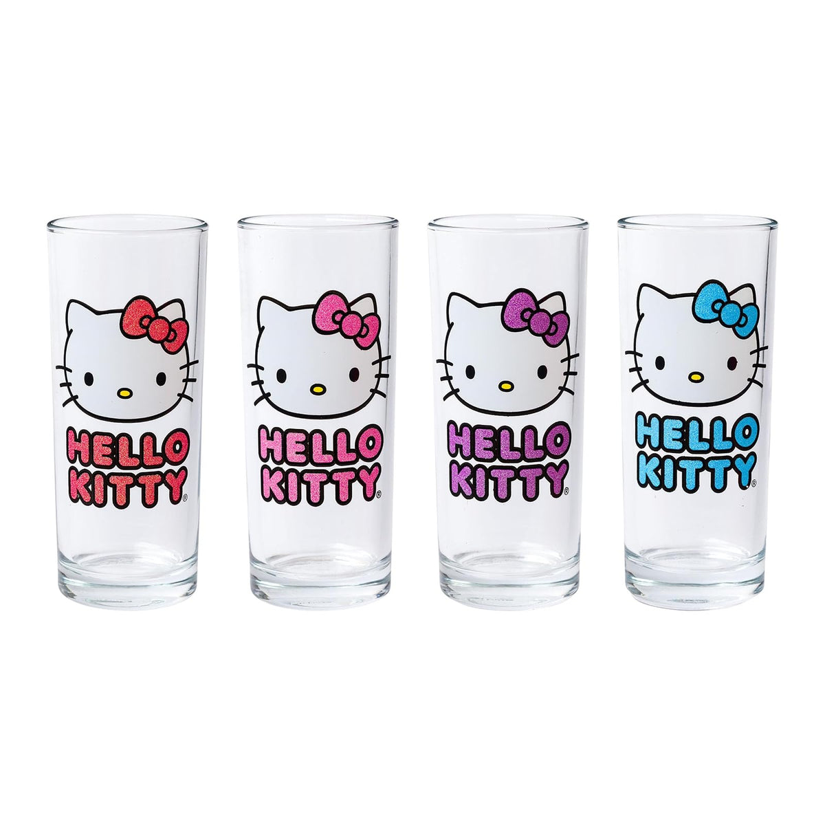 Silver Buffalo Sanrio Hello Kitty Juego de 4 vasos con purpurina, 10 onzas