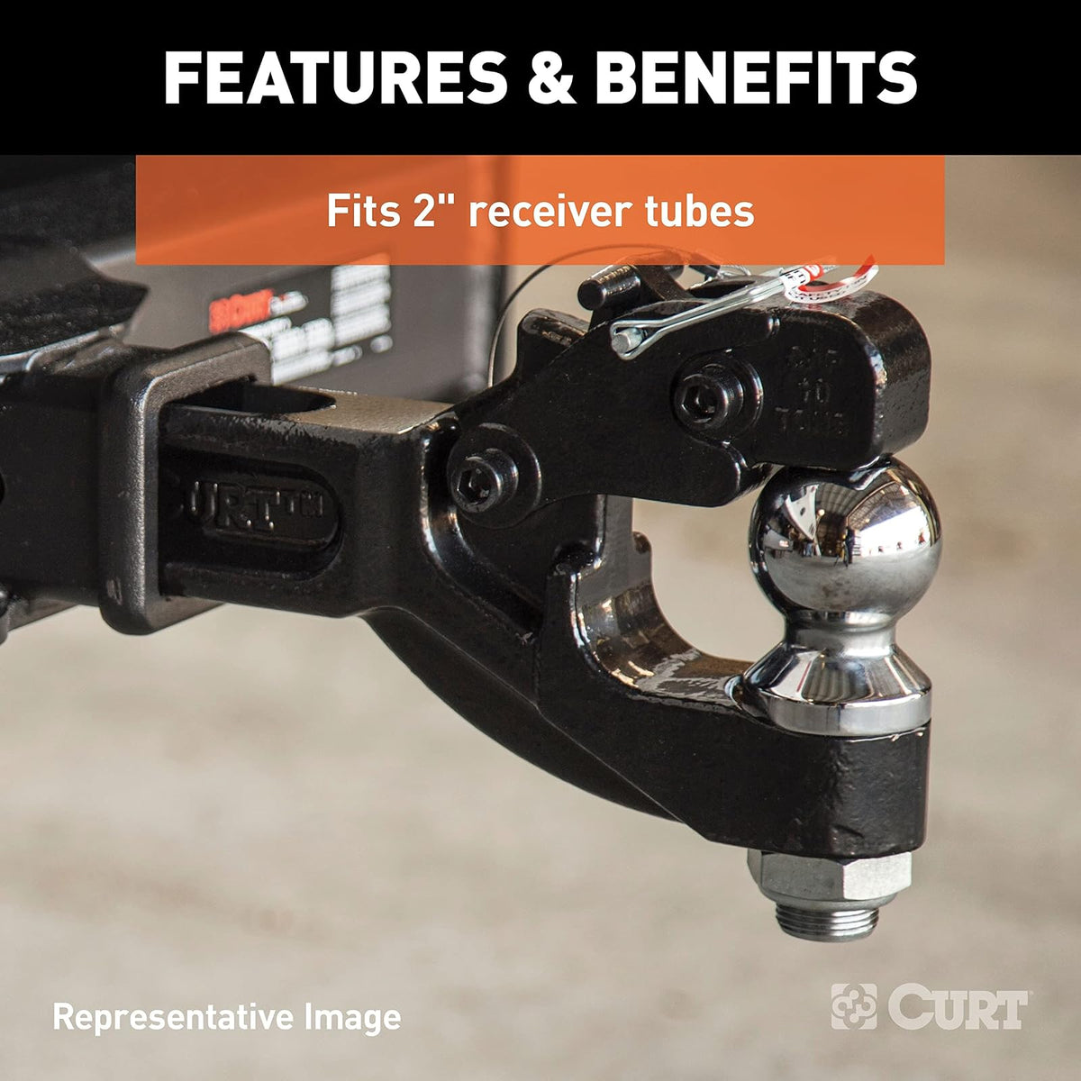 CURT Enganche con Bola de Remolque de 2 in 48007 para Receptor de 2 in, 16,000 LB, 15-1/4 in, Negro