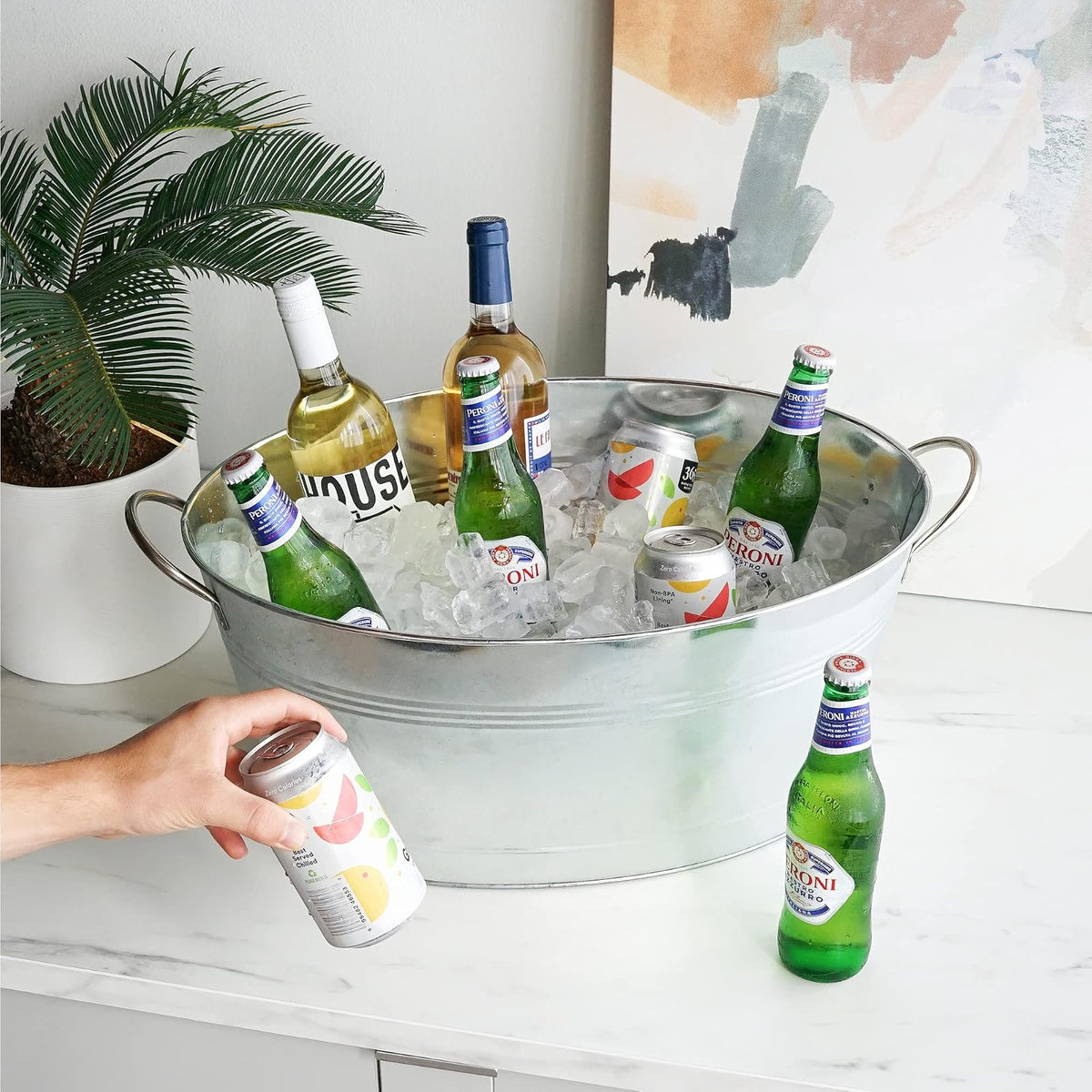 True - Tina galvanizada, cubos de hielo grandes para fiestas, enfriador de bebidas para cerveza, vino, gaseosas, agua embotellada, tina de bebidas rústica, cubeta de bebidas para fiestas en interiores