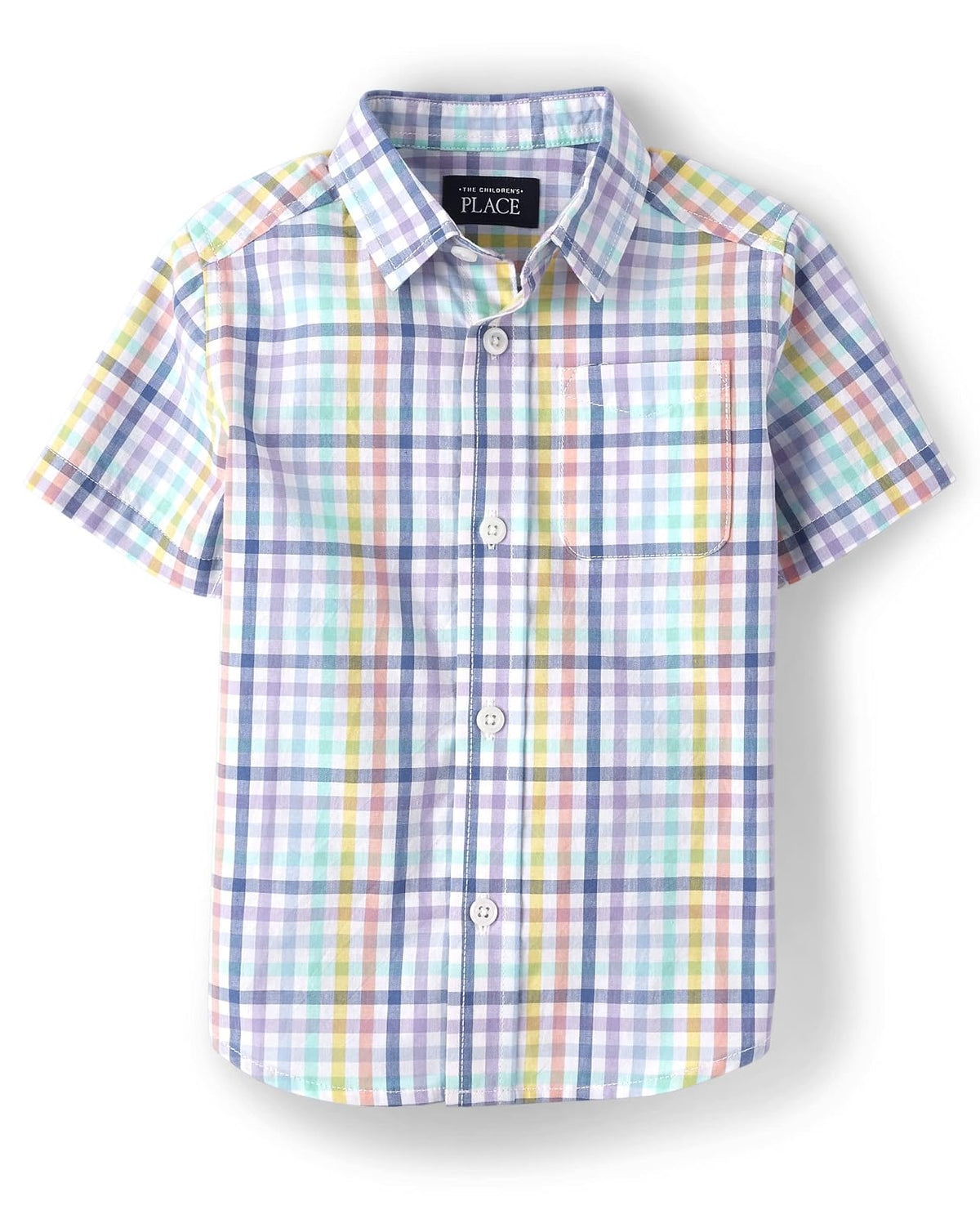 The Children's Place Camisa de Manga Corta con Botones para Niño - Cuadros multicolor - XL
