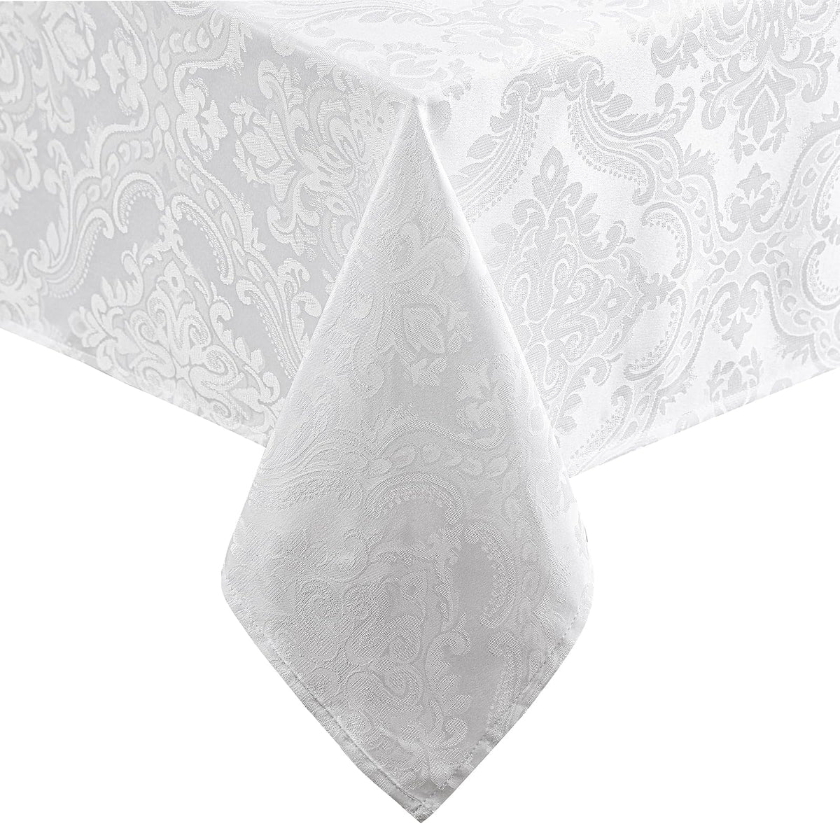 Elrene Home Fashions Caiden Elegance - Mantel de Damasco Resistente al Agua y Manchas - Blanco - 259.1 x 152.4 cm (Rectangular)