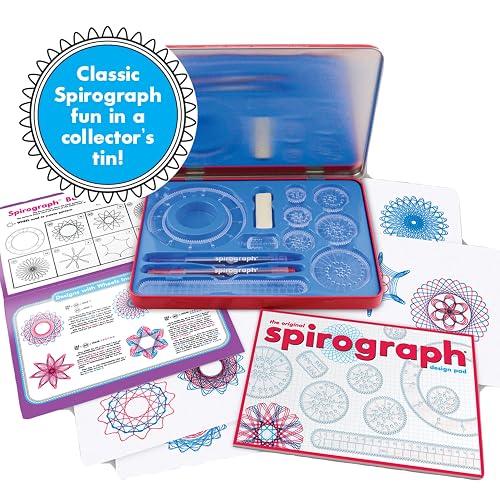 Juego de diseño de espirografía, kit de arte en espiral con kit de diseño clásico en una lata de coleccionista para niños a partir de 8 años