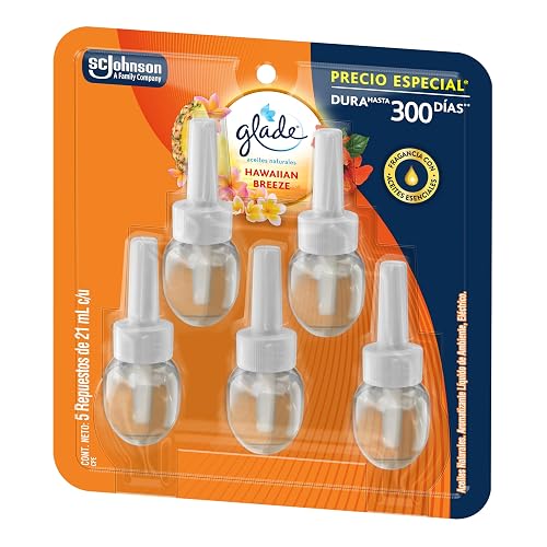 Glade Aromatizante para Hogar Eléctrico Hawaiian Breeze, 5 Repuestos 21 ml
