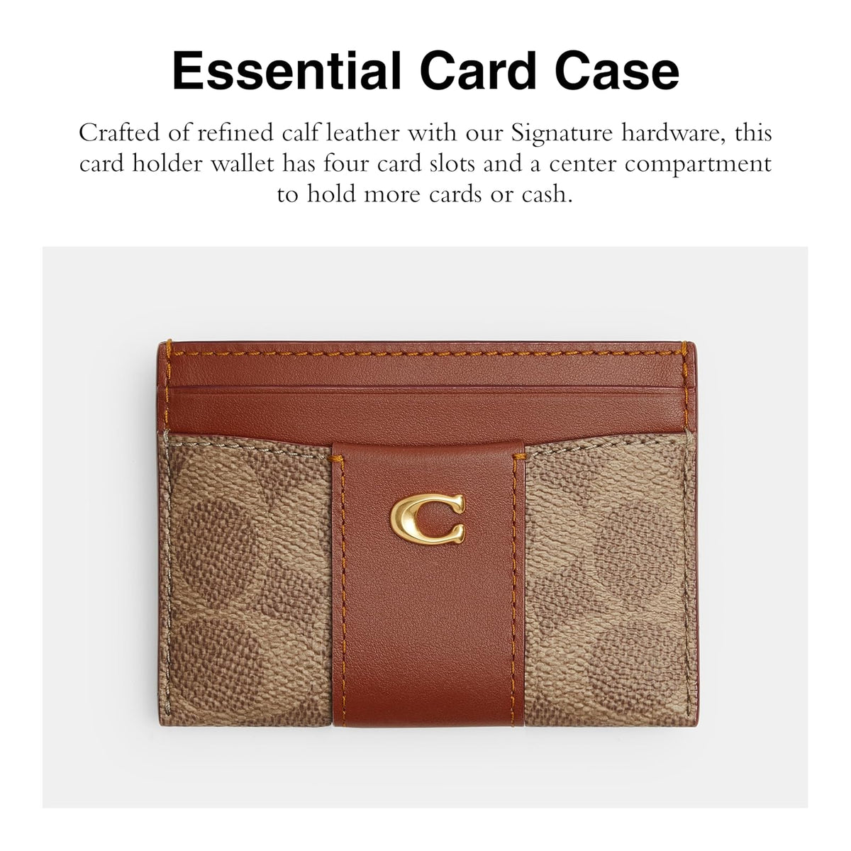 Coach Essential - Estuche para tarjetas, B4/CARAMELLO TAN, One Size