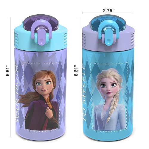 Zak Designs Disney Cover case Rosa, Frozen - Juego de 2 botellas de agua de plástico, Set de 2 piezas, 1