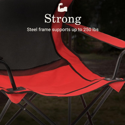 Coleman Silla Quad - Silla de Camping Plegable de Malla con Portavasos y Respaldo de Malla de Nailon, Color Rojo,