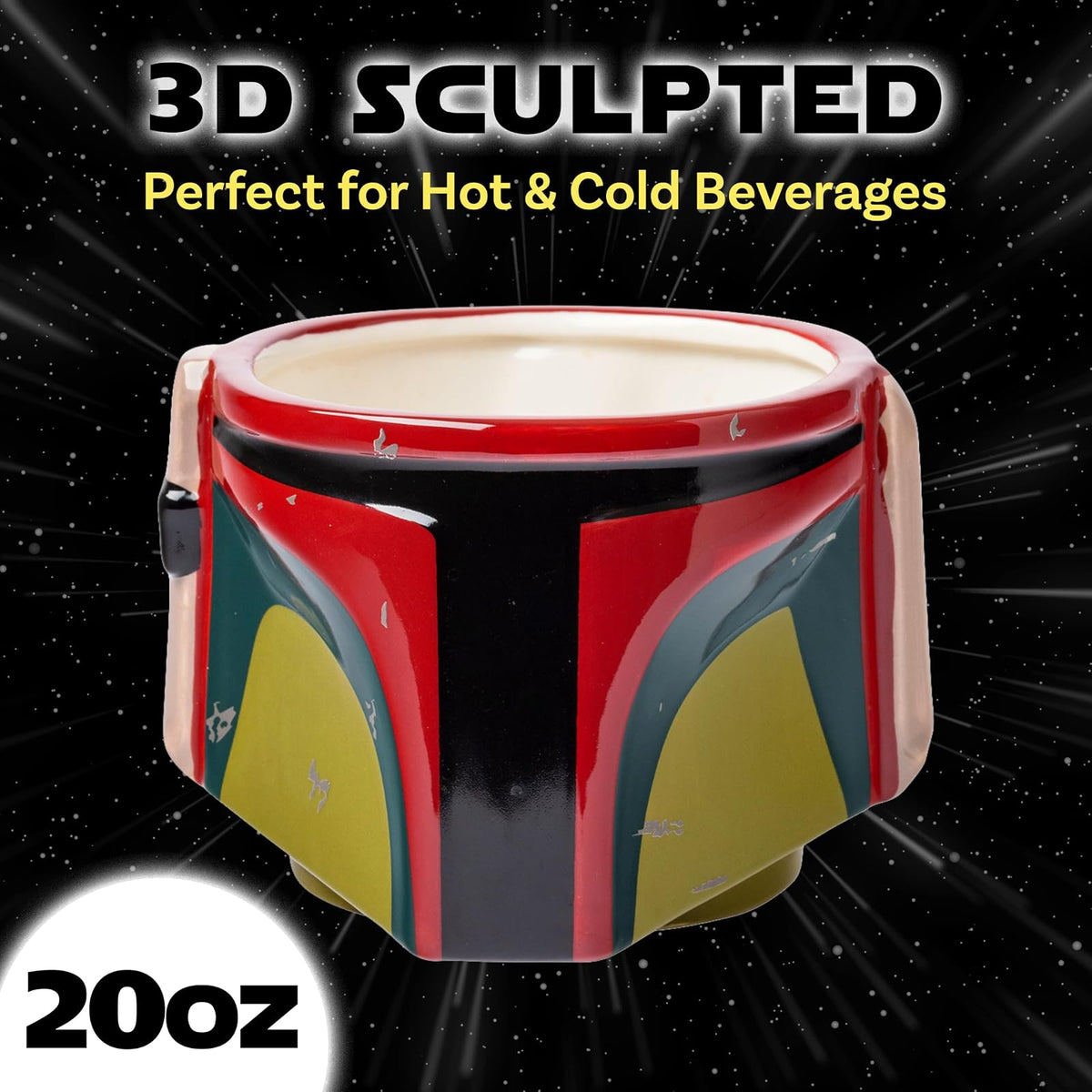 Silver Buffalo Star Wars Boba Fett's - Casco con cicatrices de batalla de cerámica 3D esculpida taza, 20 onzas