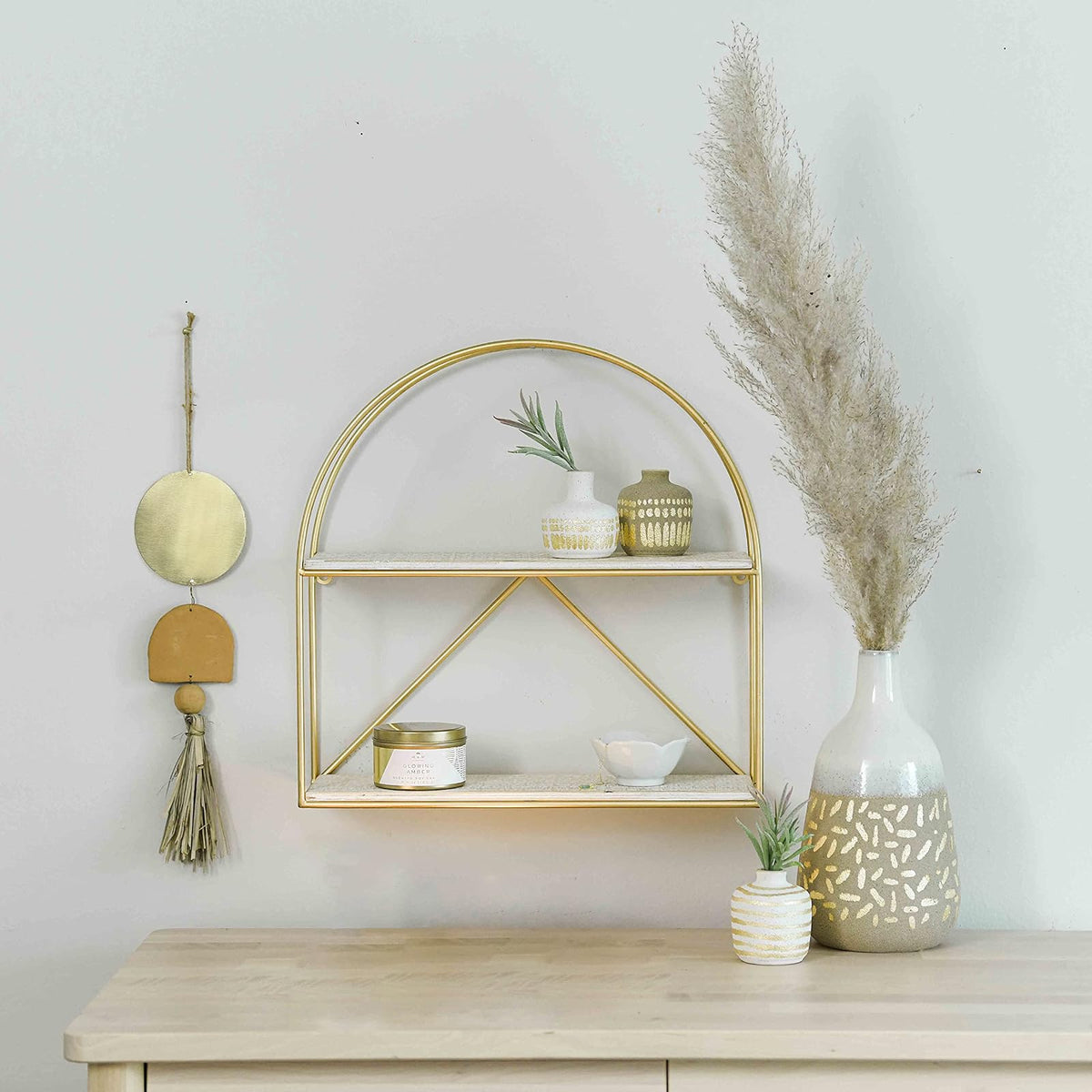 Main + Mesa Terracota y Metal Boho Inspirado en la Pared Decoración Grande, Terracota y Metal, Pequeño