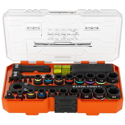 Klein Tools 65400KNECT Juego de Dados de Impacto, 28 piezas, en medidas SAE y métrico