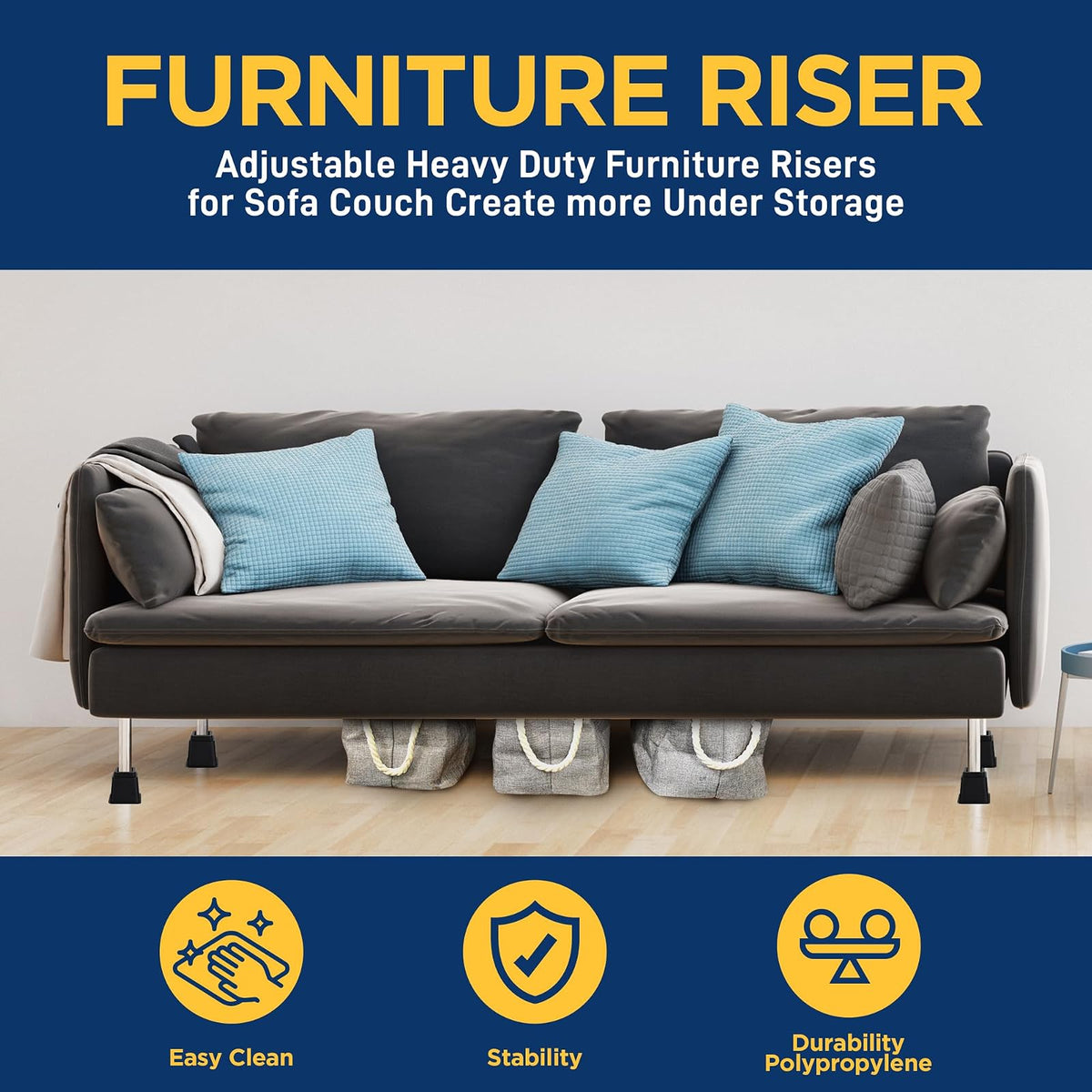 Furniture Riser Set - 4 Pieces Non-Slip Design Furniture Leg Riser Fits with Bed, Chair, Table, Sofa, Desk, and Couches - Black