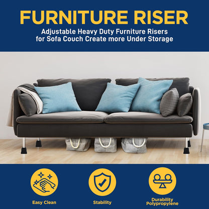 Furniture Riser Set - 4 Pieces Non-Slip Design Furniture Leg Riser Fits with Bed, Chair, Table, Sofa, Desk, and Couches - Black