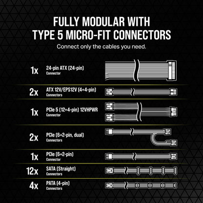 Fuente de Poder Modular Corsair RM750x Shift 80 Plus Gold, Compatible con ATX 3.1 y PCIe 5.1, Ventilador con Modo Zero RPM, Color Negro