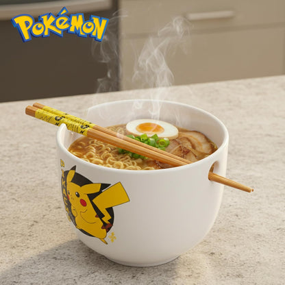 Silver Buffalo Pokemon Pikachu - tazón de arroz con palillos de cerámica para fideos Ramen, apto para microondas, 20 onzas