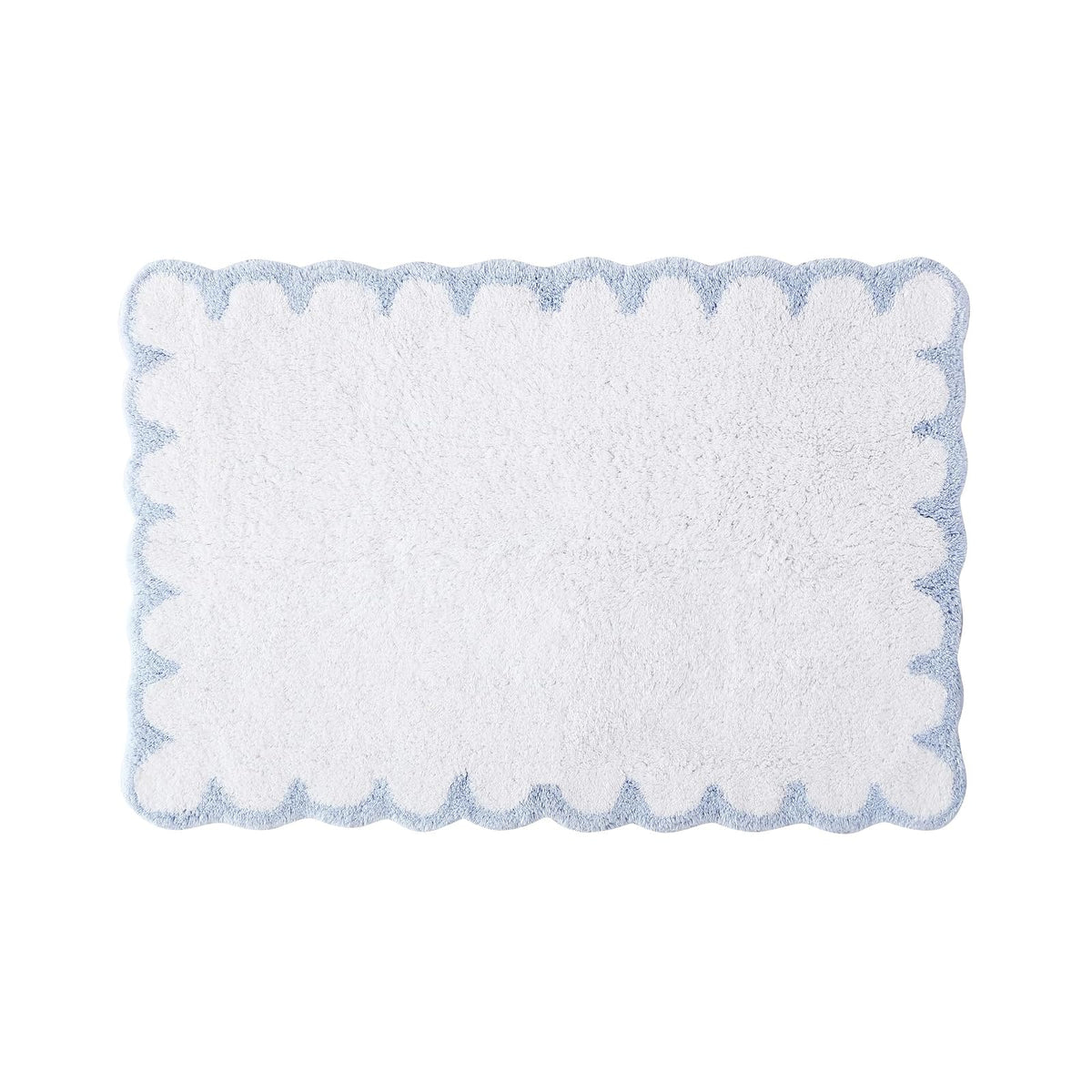 Peri Home - Alfombra 100% algodón para baño, Bordada, Suave y Absorbente, copetuda, 20 x 30 Pulgadas, Color Blanco con Festoneado Azul - 2'6" x 1'8" (Rectangular) - White With Blue Scallop