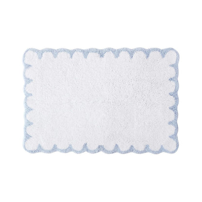 Peri Home - Alfombra 100% algodón para baño, Bordada, Suave y Absorbente, copetuda, 20 x 30 Pulgadas, Color Blanco con Festoneado Azul - 2'6" x 1'8" (Rectangular) - White With Blue Scallop