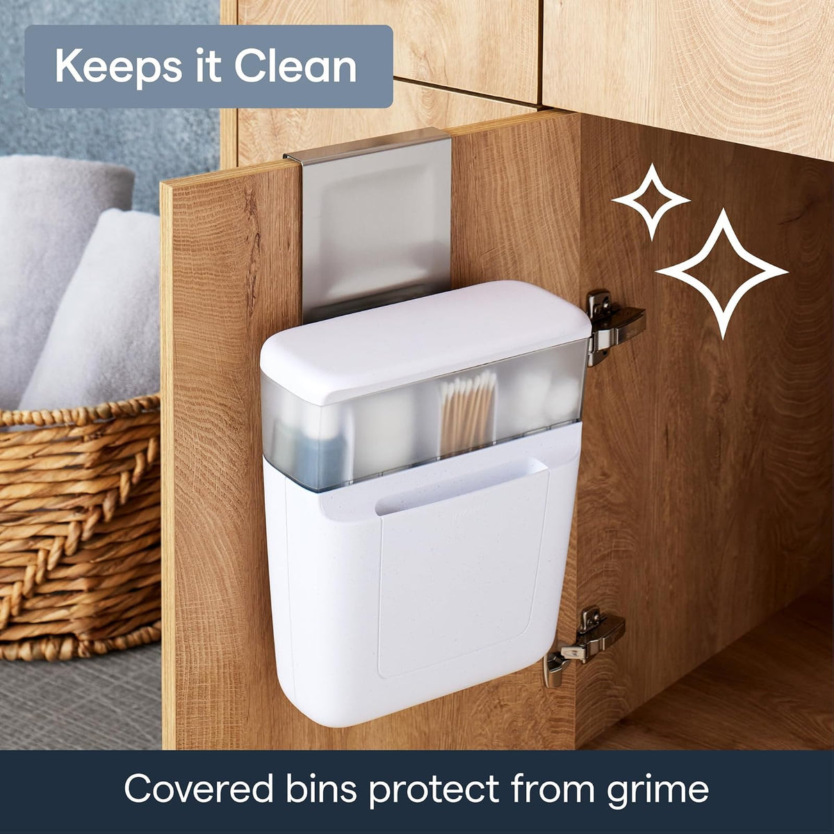 YouCopia DoorStash Organizador de artículos de Cambiador, Organizador Colgante para Puerta de clóset de baño con 3 Compartimentos Ajustables y Tapa Cubierta para organización de Accesorios