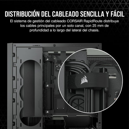 Corsair 5000D Airflow Caja de PC ATX de Torre Media - Negro | Vidrio Templado, 2x Ventiladores de 120 mm Incluidos, Sistema de Gestión de Cables RapidRoute
