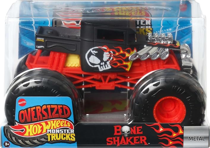 Hot Wheels Monster Trucks Vehículo de Juguete Bone Shaker Escala 1:24 para niños de 3 años en adelante