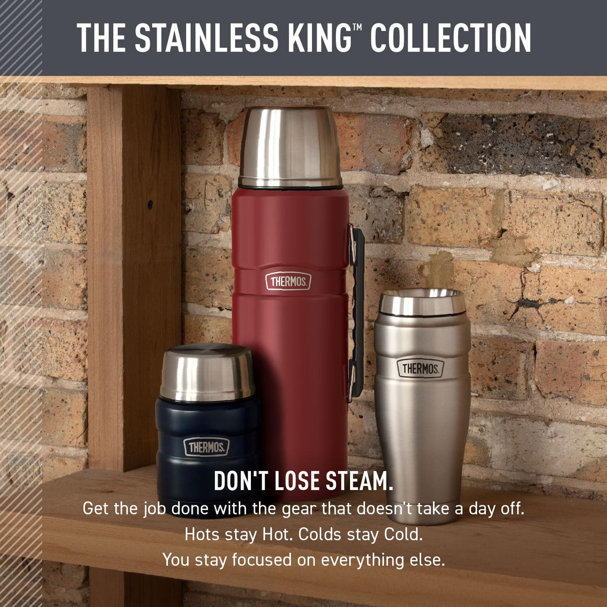 THERMOS Stainless King - Botella de bebidas aislada al aspiradora, 66 onzas, color azul medianoche
