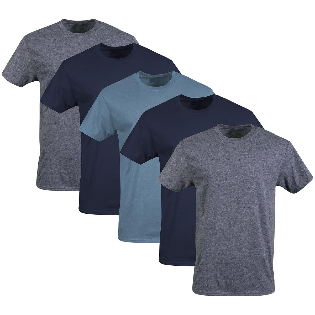 Gildan Playeras de Algodón para Hombre, Paquete Multicolor - Azul marino - azul jaspeado - azul índigo (paquete de 5) - M