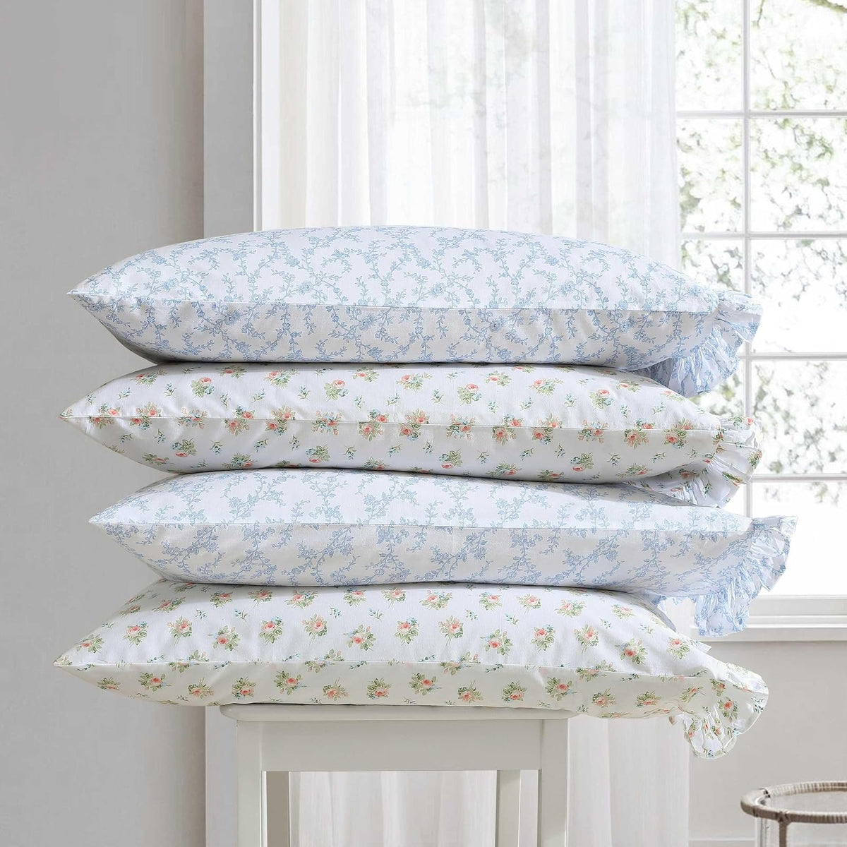Laura Ashley - Juego de Funda de Almohada estándar, Ropa de Cama de algodón percal Transpirable, decoración Floral para el hogar (Roseford Orange, 2 Piezas)