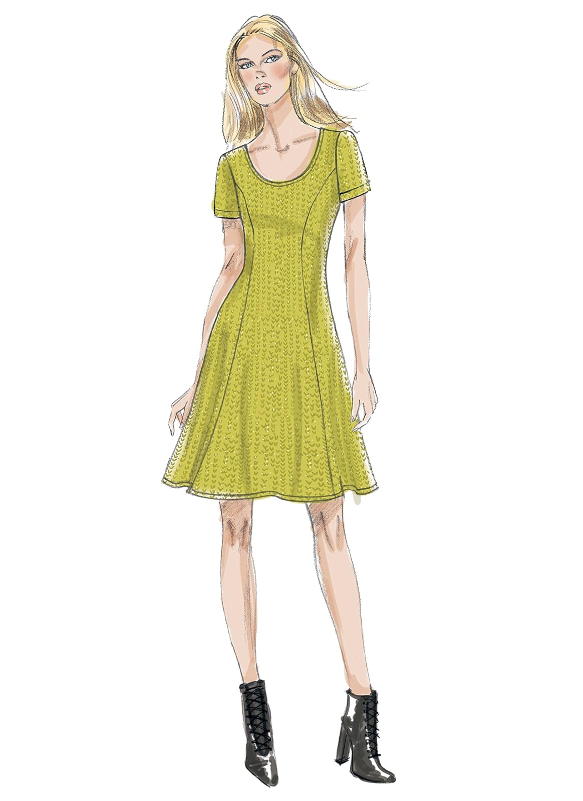 Vogue Patterns - Vestido de punto para mujer, estampado de costura, talla 14-16-18-20-22, rojo