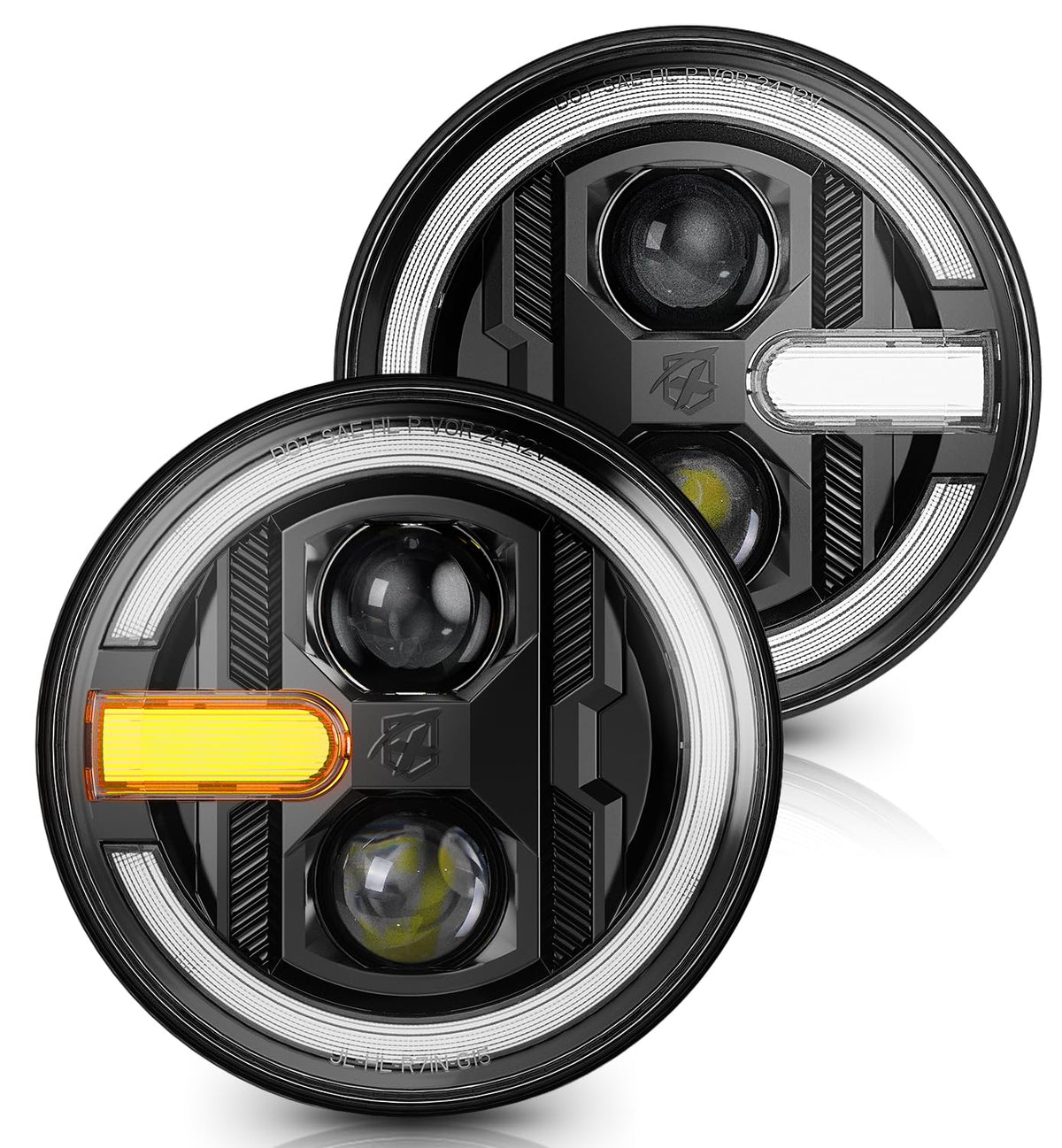 Xprite Faros LED de 7 in con Señal de Giro Ámbar y Halo, Compatible con Jeep Wrangler