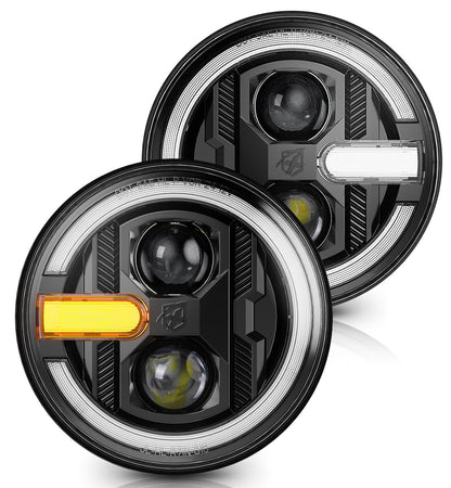 Xprite Faros LED de 7 in con Señal de Giro Ámbar y Halo, Compatible con Jeep Wrangler