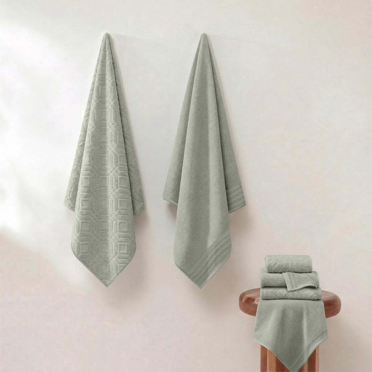 Modern Threads - Juego de 6 Piezas, 2 Toallas de baño, 2 Toallas de Mano, 2 paños de Toalla teñidos con Diamante, Color Verde