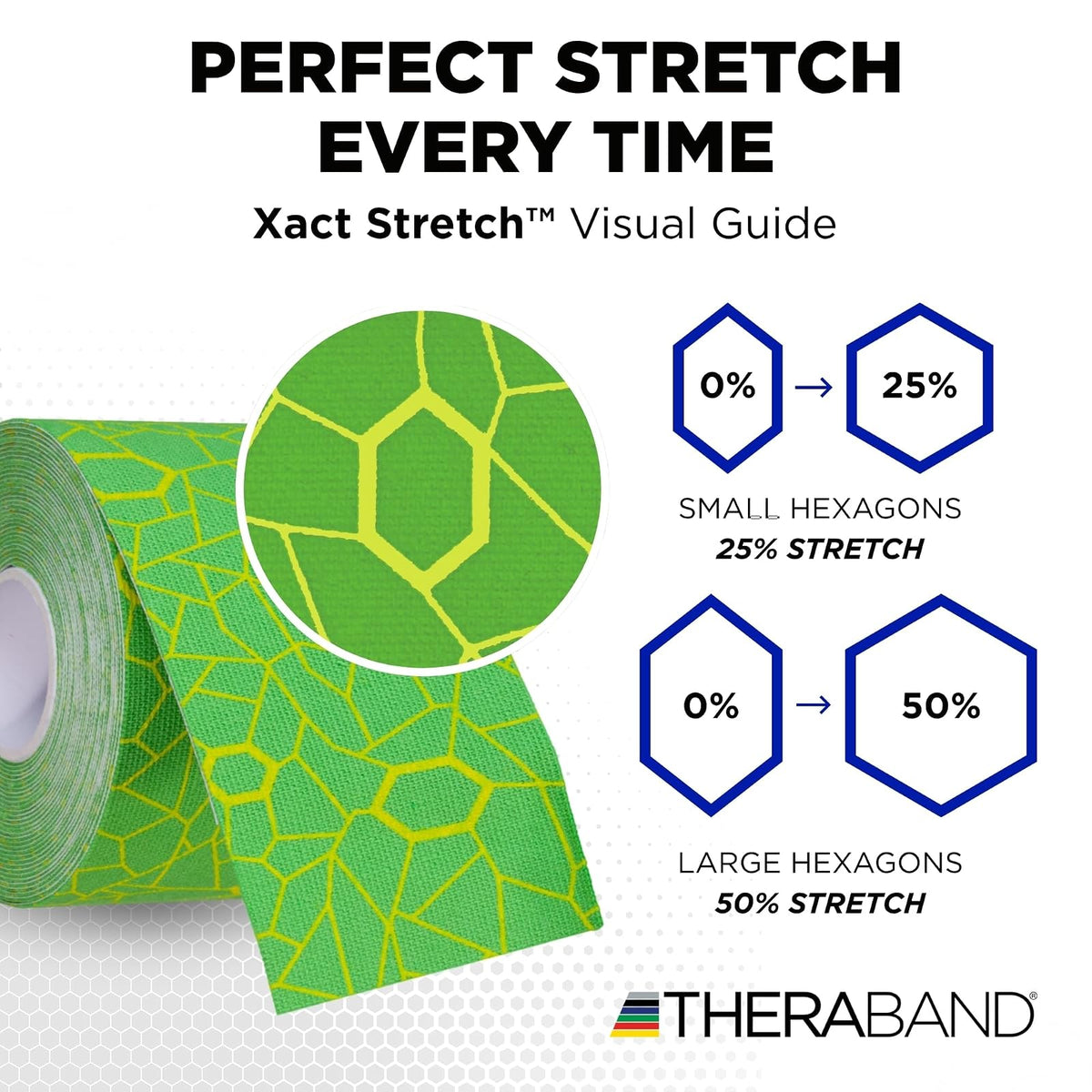 TheraBand – Banda de kinesiología con indicador XactStretch para un Estiramiento y aplicación perfectos, la Mejor en su Clase en adhesión, Resistente al Agua, Rollo de 5,1 cm x 5 m