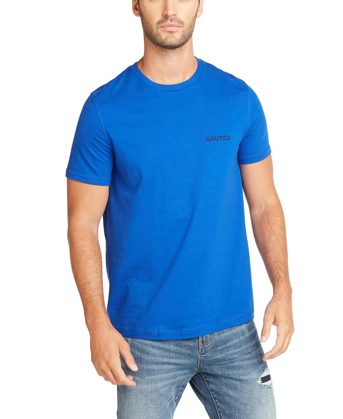 Nautica Playera Cuello Redondo para Hombre, Manga Corta - M - Azul cobalto brillante, liso