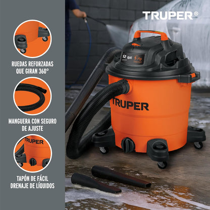 Truper - ASP-12 Aspiradora de sólidos y líquidos de 12 GAL, plástica