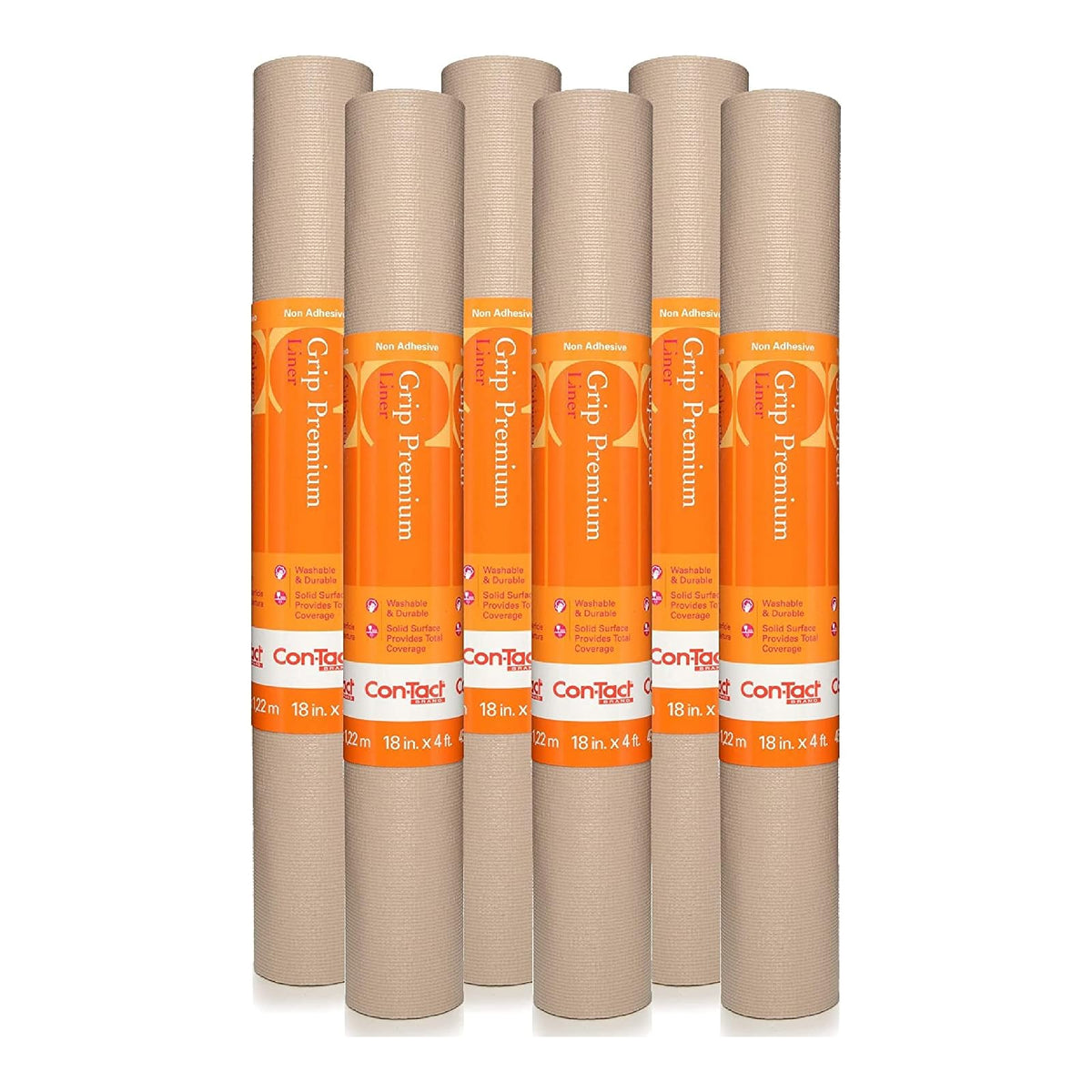 Con-Tact Brand Grip - Forro Grueso de Alta Calidad, versátil, 18 x 4 pies, Duradero, no calcomanía, Antideslizante, para cajón y gabinete en Color Gris Pardo, Paquete de 6 Rollos