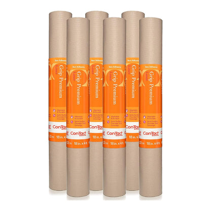Con-Tact Brand Grip - Forro Grueso de Alta Calidad, versátil, 18 x 4 pies, Duradero, no calcomanía, Antideslizante, para cajón y gabinete en Color Gris Pardo, Paquete de 6 Rollos