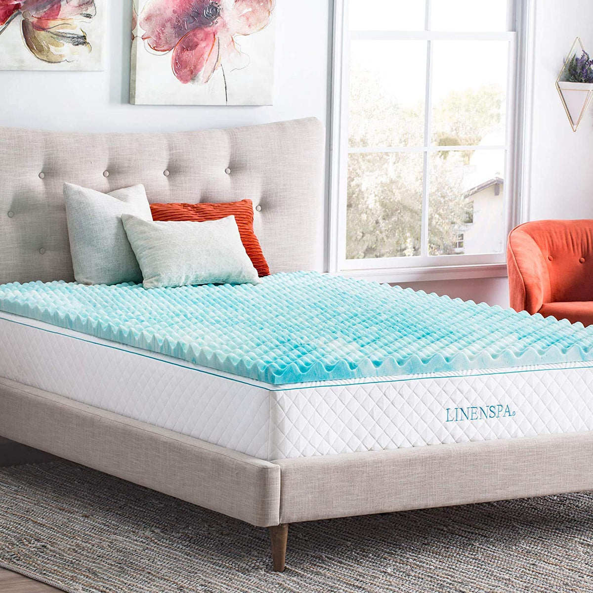 Linenspa - Colchoneta de Memory Foam con Gel en Remolino - Sobrecolchón de Ondas Refrescante de 5 cm - Topper para Colchón - Sensación Suave y Acolchada - Alivia Puntos de Presión - Matrimonial
