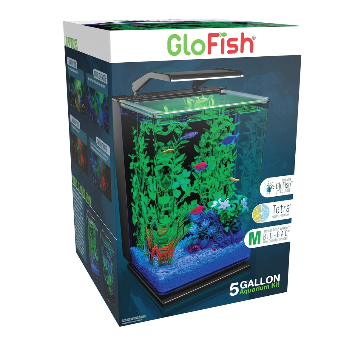 GloFish Aquarium Kit 5 gallon, Includes Hinged Cycle Light & Hidden filtration