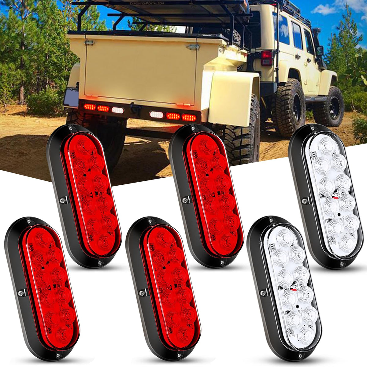 Nilight - Luz trasera LED ovalada de 6 pulgadas, color rojo y ámbar para remolque, 6 unidades, señales de giro de freno de parada a prueba de agua, luces de marcha atrás para camión, RV, barco, autobús, camión, caravana, 2 años de garantía - Tornillos de 