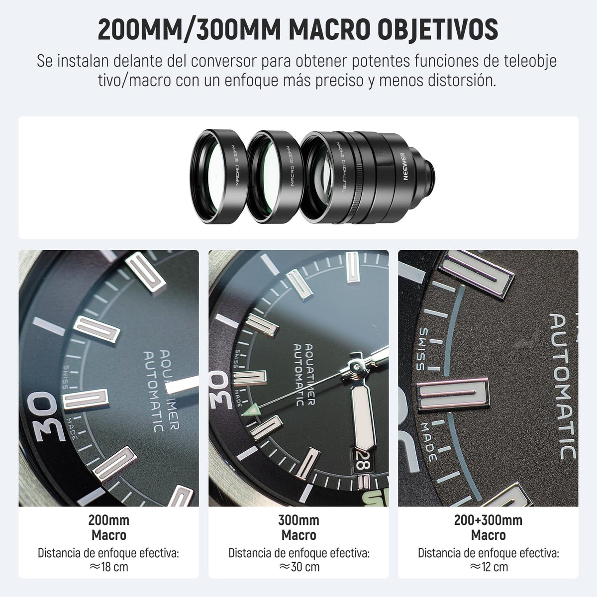 NEEWER - Convertidor 2X con Lentes Macro de 200 mm y 300 mm para cámara de teléfono, Lente de teleobjetivo, 7 Elementos en 5 Grupos, Rosca de 17 mm Compatible con iPhone, Android, Samsung, Xiaomi