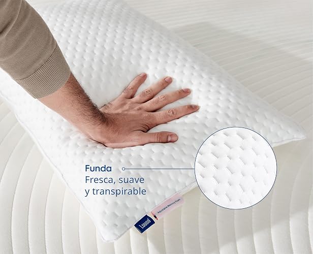 Luuna Almohada Ajustable Firme con Espuma de Memoria, Estándar 64 x 46 cm, Relleno 100% Memory Foam Triturado, Funda Lavable, Suavidad y Frescura Garantizada para tu Descanso, Hecho en México