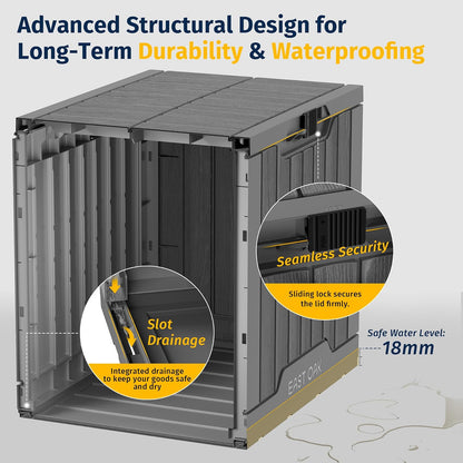 EAST OAK - Caja de almacenamiento para exteriores | Caja de 31 galones para uso en interiores y exteriores, contenedor de almacenamiento de resina impermeable con pestillo para cojines de patio,