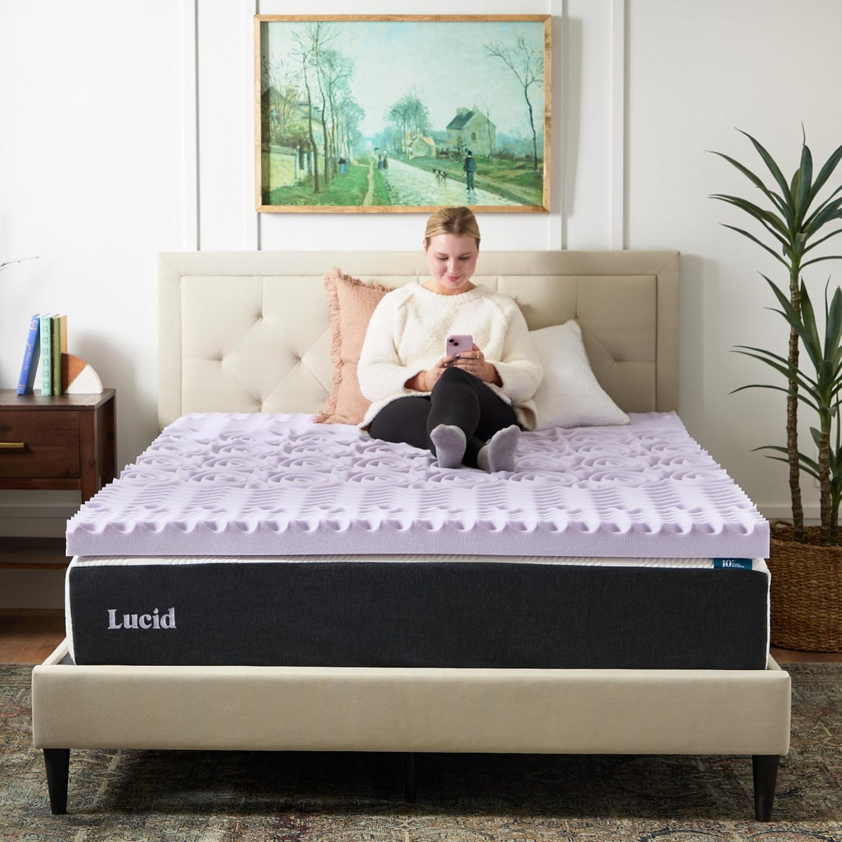 Lucid - Colchoneta de Memory Foam con Infusión de Lavanda - Sobrecolchón de 5 Zonas de 7.5 cm - Topper para Colchón - Sensación Suave y Acolchada - Alivia Puntos de Presión - Individual