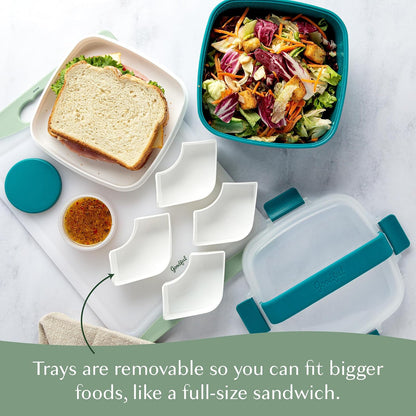 Goodful Contenedor apilable para fiambrera, almacenamiento de alimentos estilo Bento con compartimentos extraíbles para sándwich, aperitivos, coberturas y aderezo, a prueba de fugas y fabricado sin
