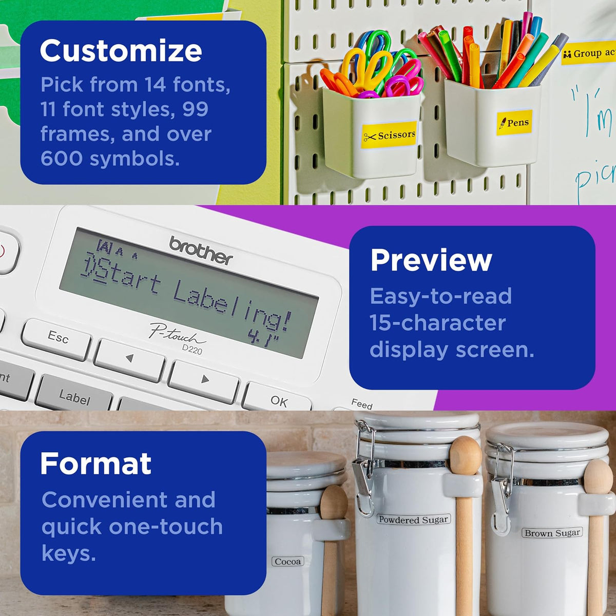 Brother P-Touch PTD220 Fabricante de Etiquetas | Blanco, cintas TZe hasta 1/2 pulgadas, hogar, oficina, uso diario