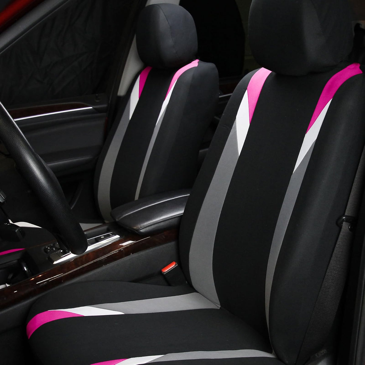 FH Group - Juego Completo de Fundas de Asiento de Automóvil para Asientos de Automóvil con Respaldo bajo con reposacabezas extraíble, Ajuste Universal, Funda de Asiento de automóvil, Funda de Asiento