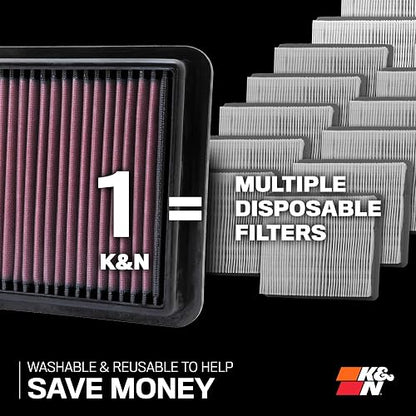 K&N Filtro de Aire de Alto Flujo de por Vida para Motor 33-2435 para Lexus/Mitsubishi/Toyota 2010-2024