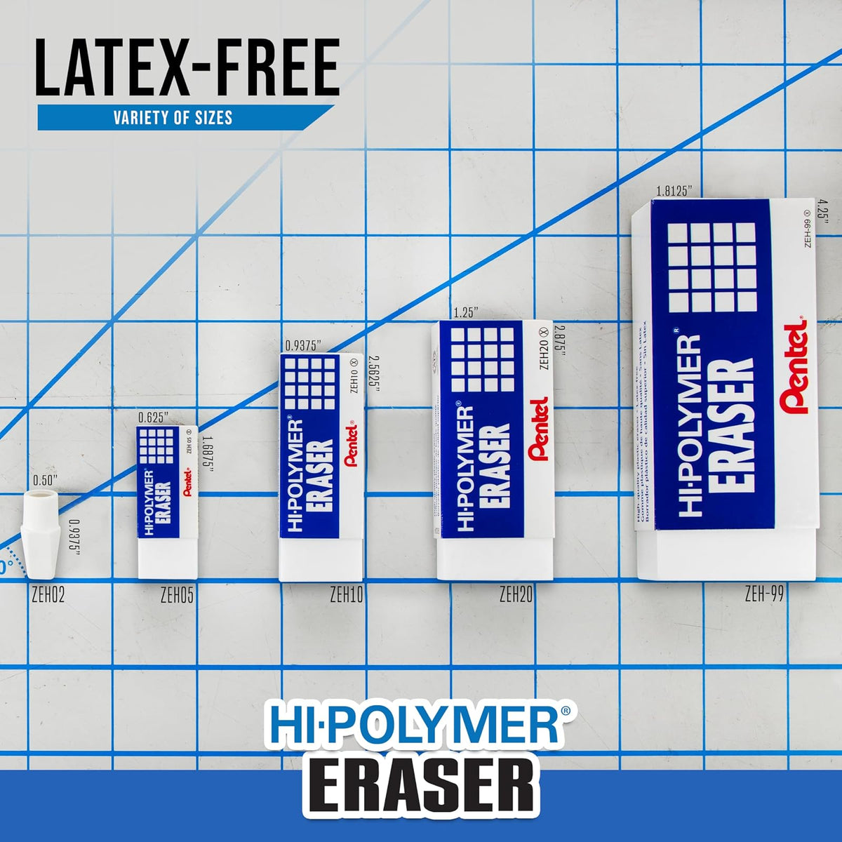 Pentel Hi-Polymer Block Eraser, Large, White, Pack of 10 (ZEH10PC10)